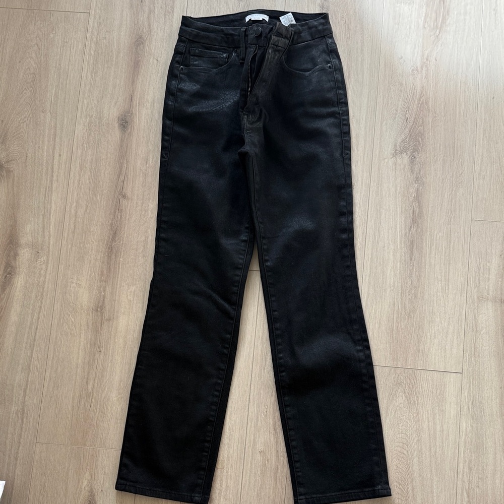 Good American Black Straight Coated Denim